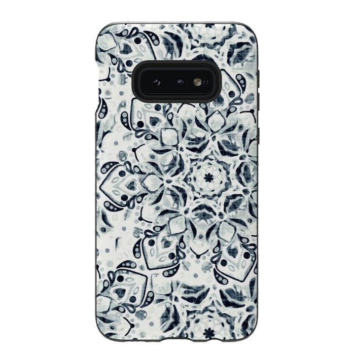 Galaxy S10e StrongFit Stained Glass Mandala - Navy & White  by Tigatiga