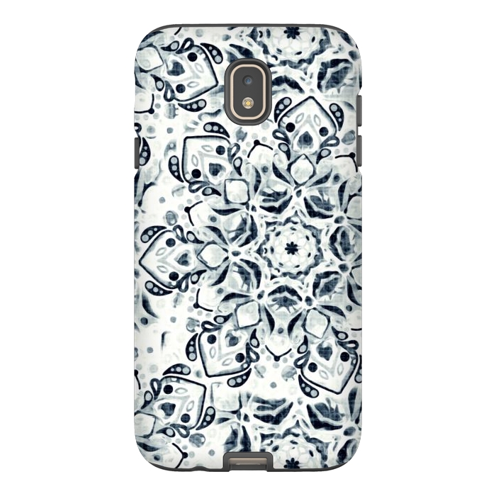 Galaxy J7 StrongFit Stained Glass Mandala - Navy & White  by Tigatiga