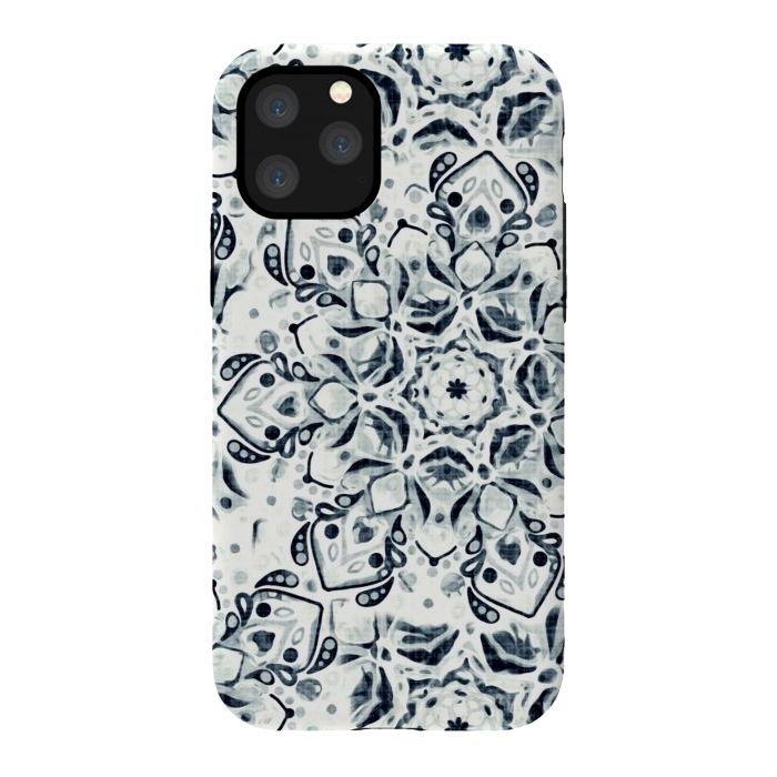 iPhone 11 Pro StrongFit Stained Glass Mandala - Navy & White  by Tigatiga