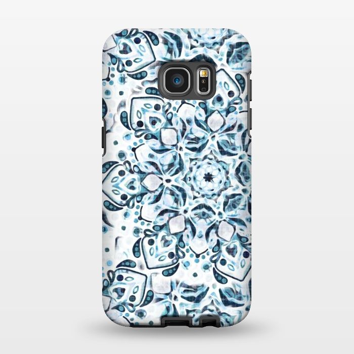 Galaxy S7 EDGE StrongFit Stained Glass Mandala - Aqua Snowflake  by Tigatiga