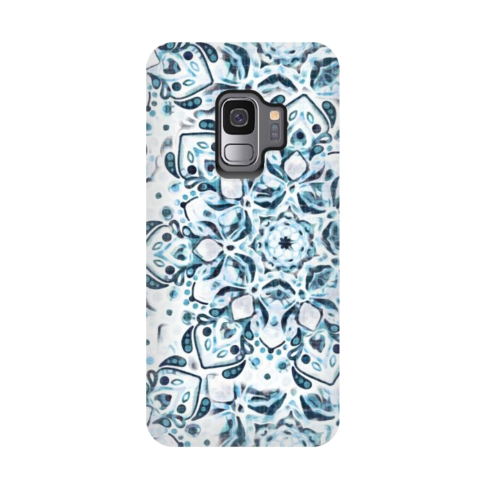 Galaxy S9 StrongFit Stained Glass Mandala - Aqua Snowflake  by Tigatiga