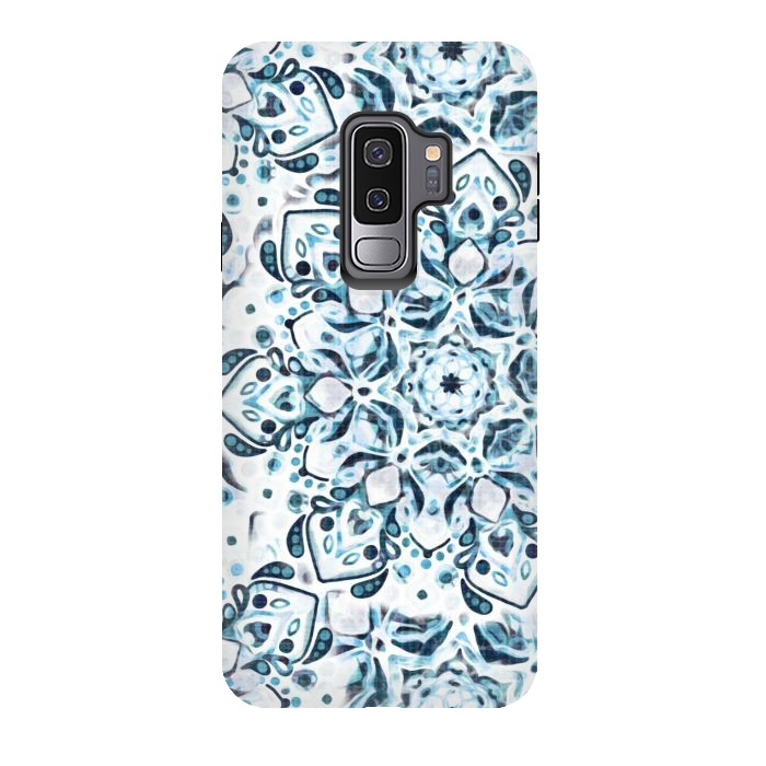 Galaxy S9 plus StrongFit Stained Glass Mandala - Aqua Snowflake  by Tigatiga