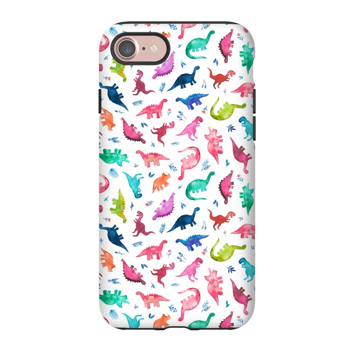 iPhone 7 StrongFit Tiny Ditsy Watercolor Dinosaurs in Rainbow Colors by Micklyn Le Feuvre