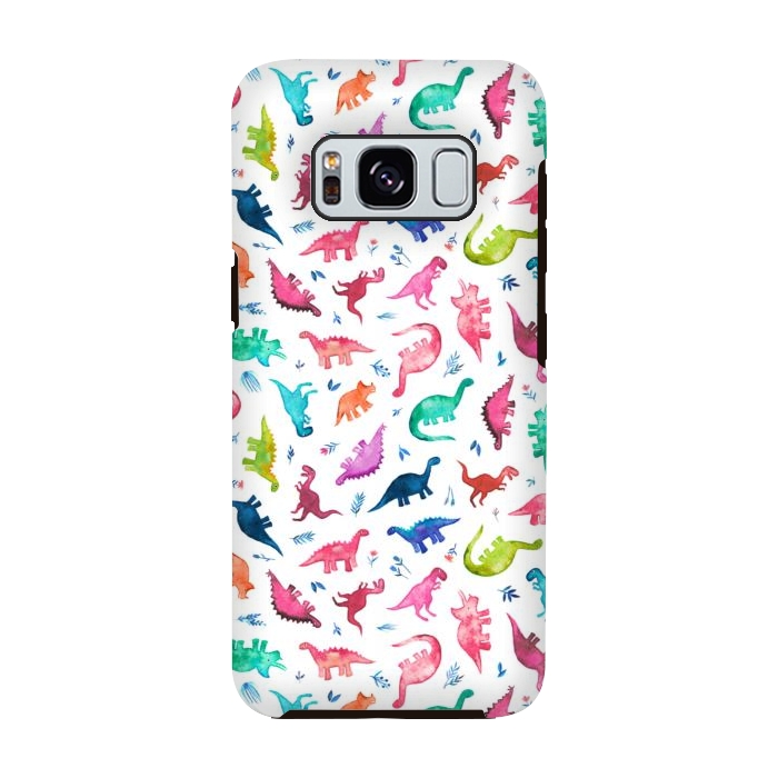 Galaxy S8 StrongFit Tiny Ditsy Watercolor Dinosaurs in Rainbow Colors by Micklyn Le Feuvre