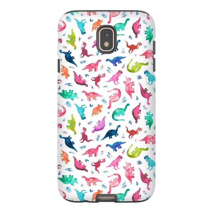 Galaxy J7 StrongFit Tiny Ditsy Watercolor Dinosaurs in Rainbow Colors by Micklyn Le Feuvre