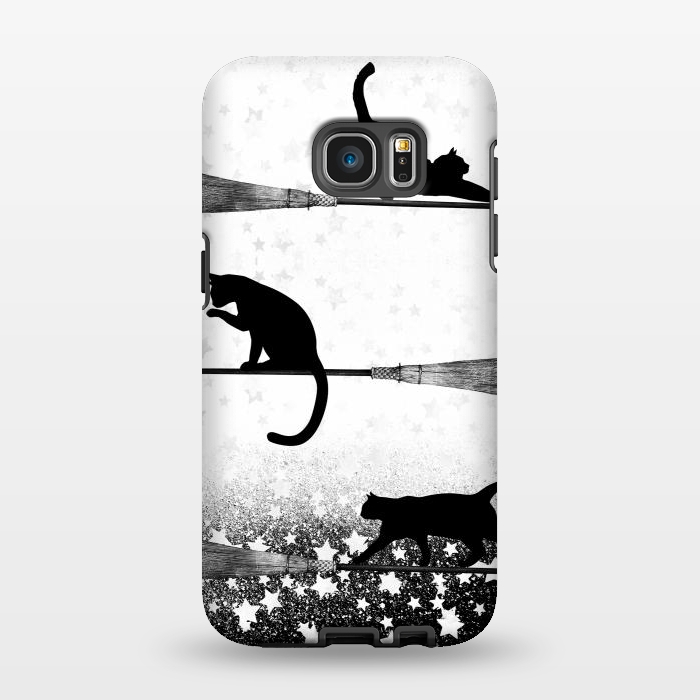 Galaxy S7 EDGE StrongFit black cats flying on witch brooms by Oana 