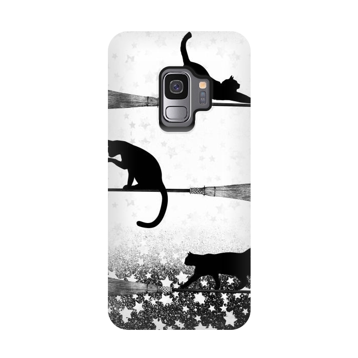 Galaxy S9 StrongFit black cats flying on witch brooms by Oana 