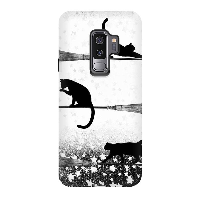 Galaxy S9 plus StrongFit black cats flying on witch brooms by Oana 