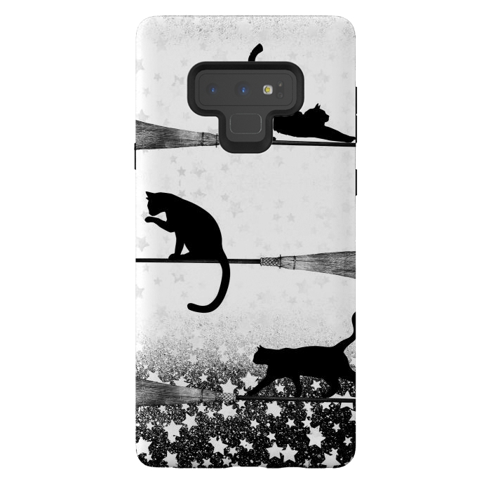 Galaxy Note 9 StrongFit black cats flying on witch brooms by Oana 