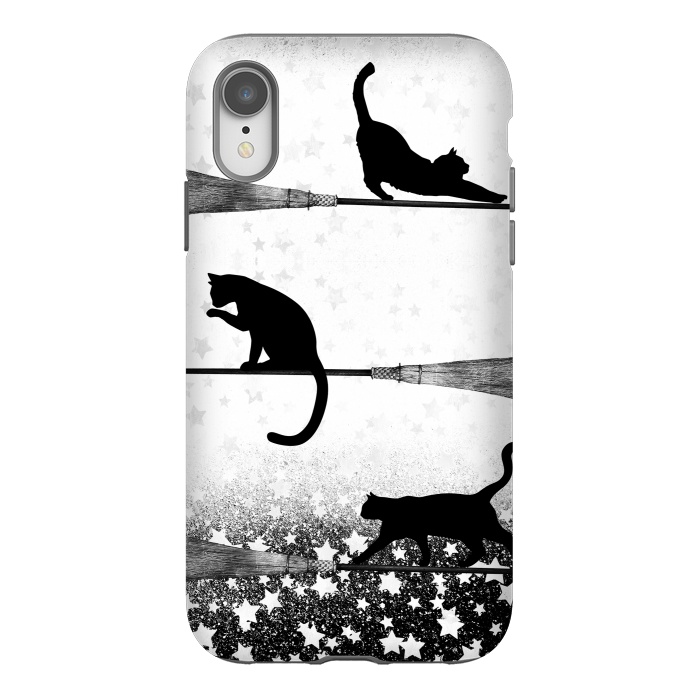 iPhone Xr StrongFit black cats flying on witch brooms by Oana 