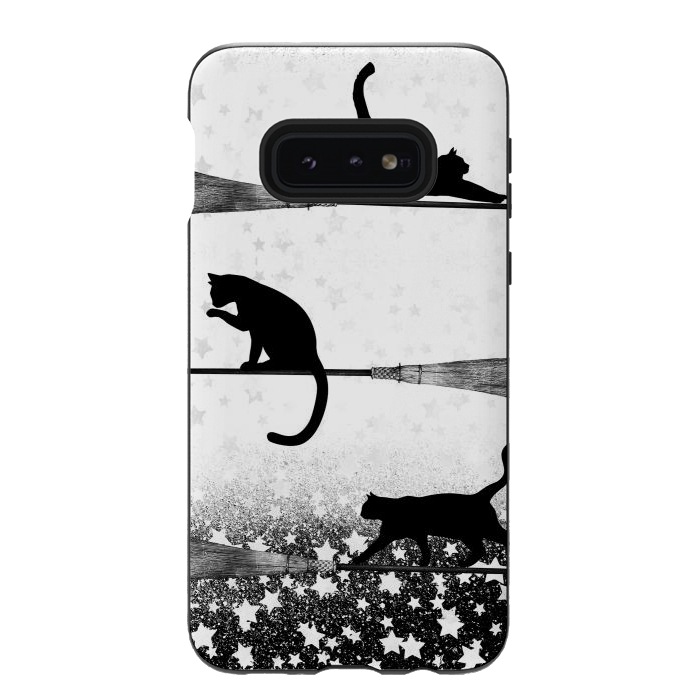 Galaxy S10e StrongFit black cats flying on witch brooms by Oana 