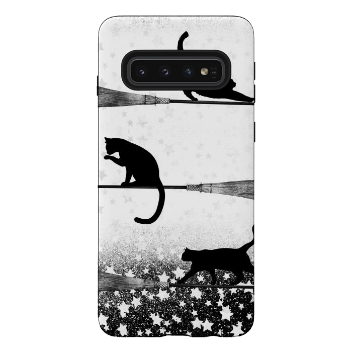 Galaxy S10 StrongFit black cats flying on witch brooms by Oana 