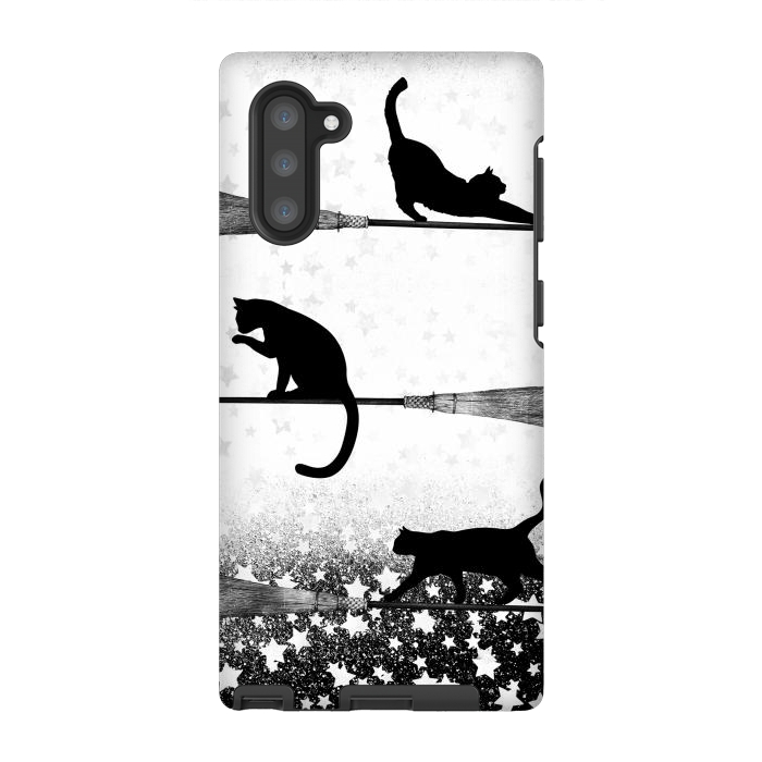 Galaxy Note 10 StrongFit black cats flying on witch brooms by Oana 
