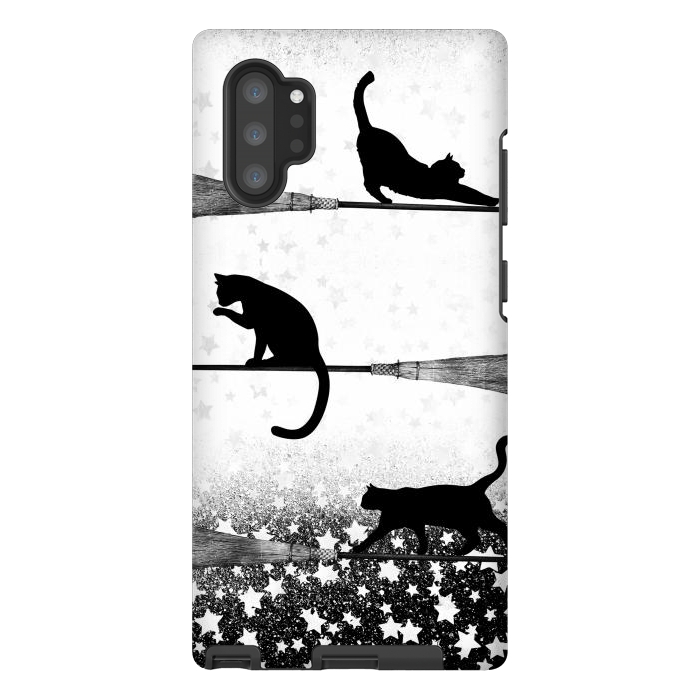 Galaxy Note 10 plus StrongFit black cats flying on witch brooms by Oana 