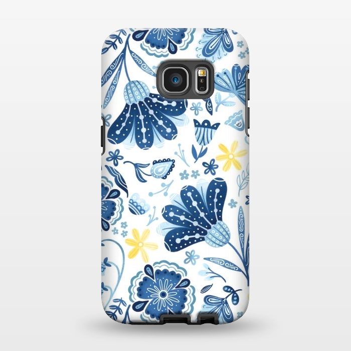 Galaxy S7 EDGE StrongFit Intricate Blue Floral by Noonday Design