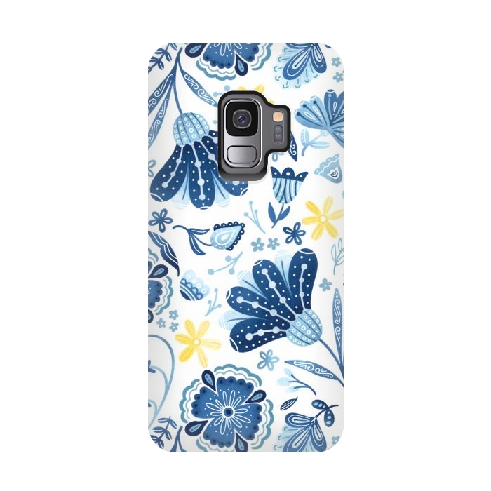 Galaxy S9 StrongFit Intricate Blue Floral by Noonday Design