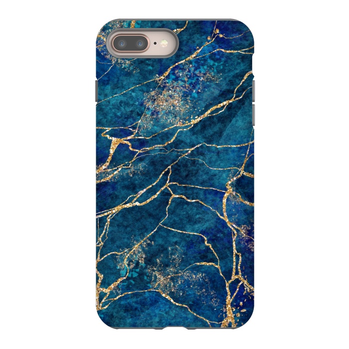 iPhone 7 plus StrongFit Blue Marble with Gold Glitter Veins Fake Stone Texture by ArtsCase