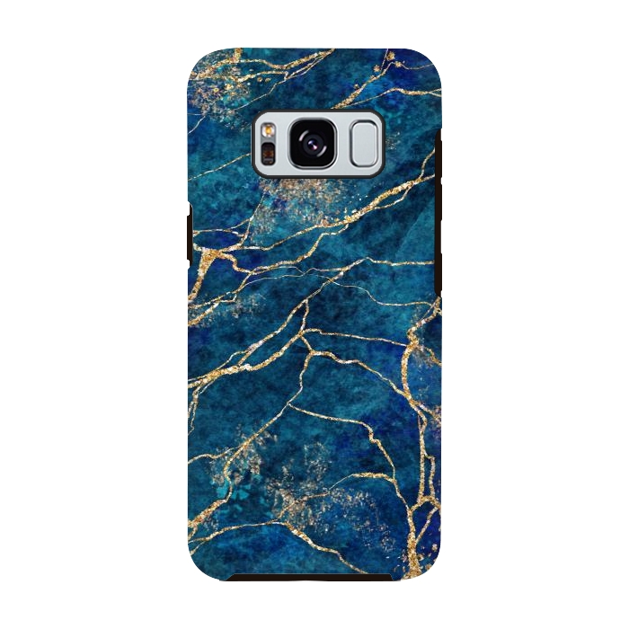 Galaxy S8 StrongFit Blue Marble with Gold Glitter Veins Fake Stone Texture by ArtsCase