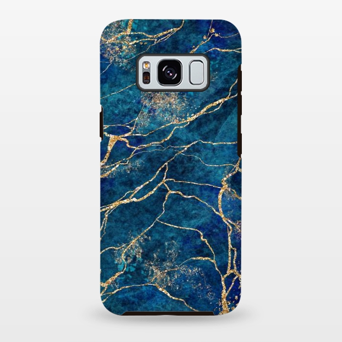 Galaxy S8 plus StrongFit Blue Marble with Gold Glitter Veins Fake Stone Texture by ArtsCase