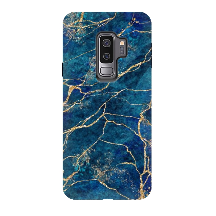 Galaxy S9 plus StrongFit Blue Marble with Gold Glitter Veins Fake Stone Texture by ArtsCase