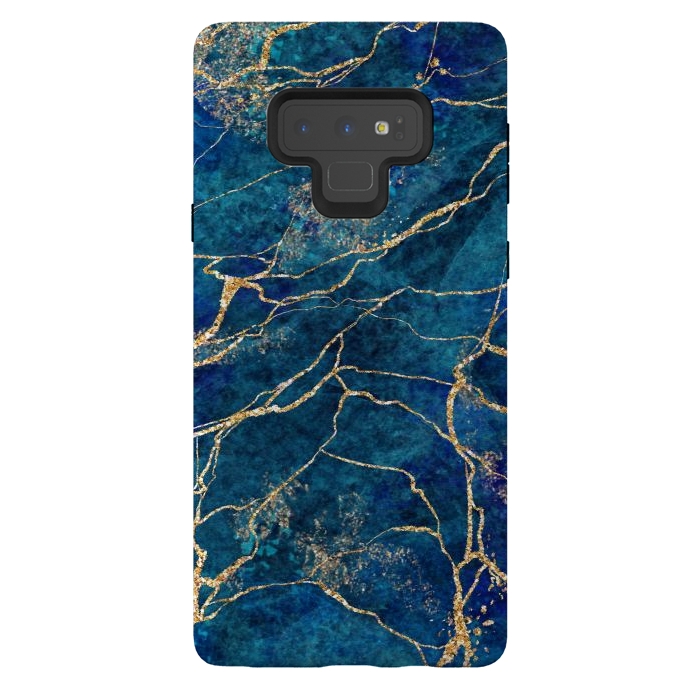Galaxy Note 9 StrongFit Blue Marble with Gold Glitter Veins Fake Stone Texture by ArtsCase