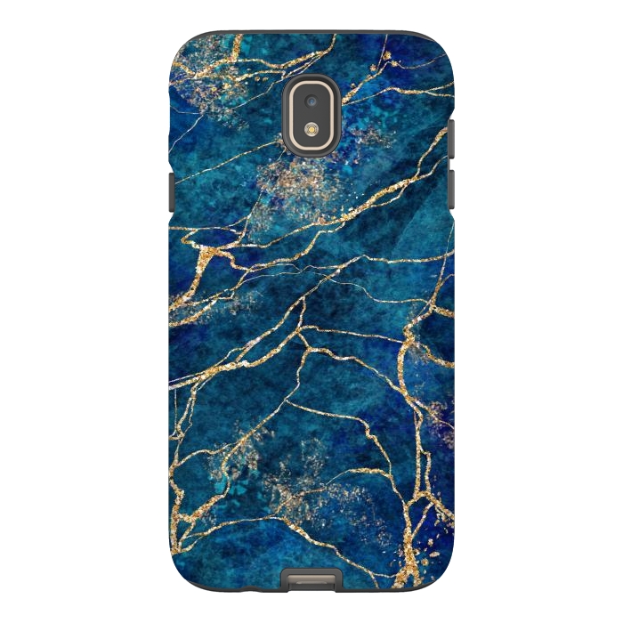 Galaxy J7 StrongFit Blue Marble with Gold Glitter Veins Fake Stone Texture by ArtsCase