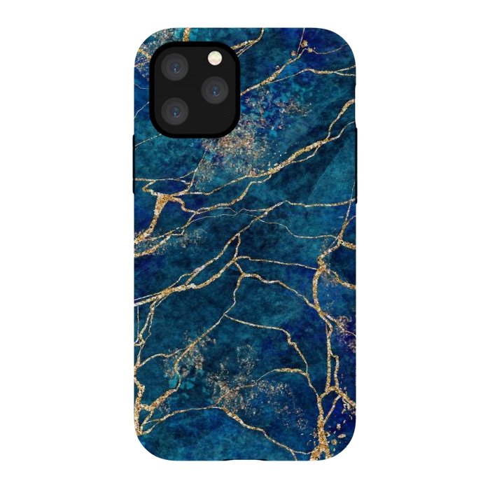 iPhone 11 Pro StrongFit Blue Marble with Gold Glitter Veins Fake Stone Texture by ArtsCase