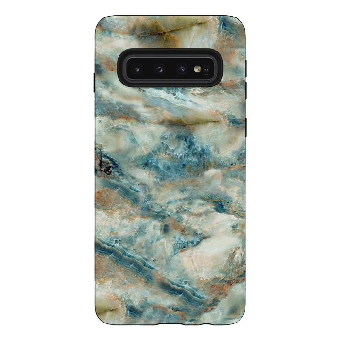 Galaxy S10 StrongFit Marble Surface Green with Blue and Gold Design by ArtsCase