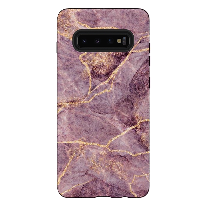 Galaxy S10 plus StrongFit Pink Marble with Gold fake Glitter by ArtsCase