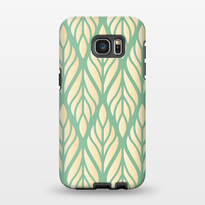 Galaxy S7 EDGE StrongFit offwhite green leaf pattern by MALLIKA