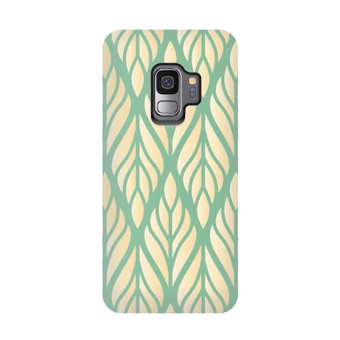 Galaxy S9 StrongFit offwhite green leaf pattern by MALLIKA