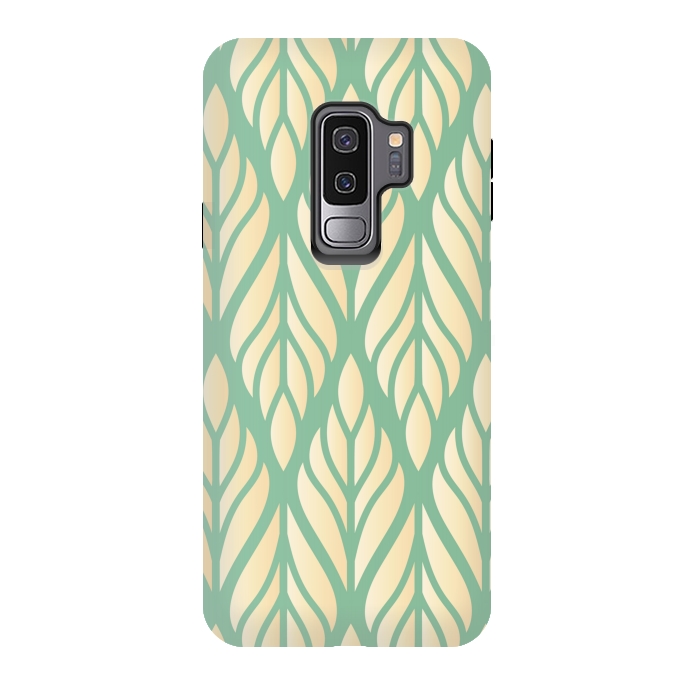 Galaxy S9 plus StrongFit offwhite green leaf pattern by MALLIKA