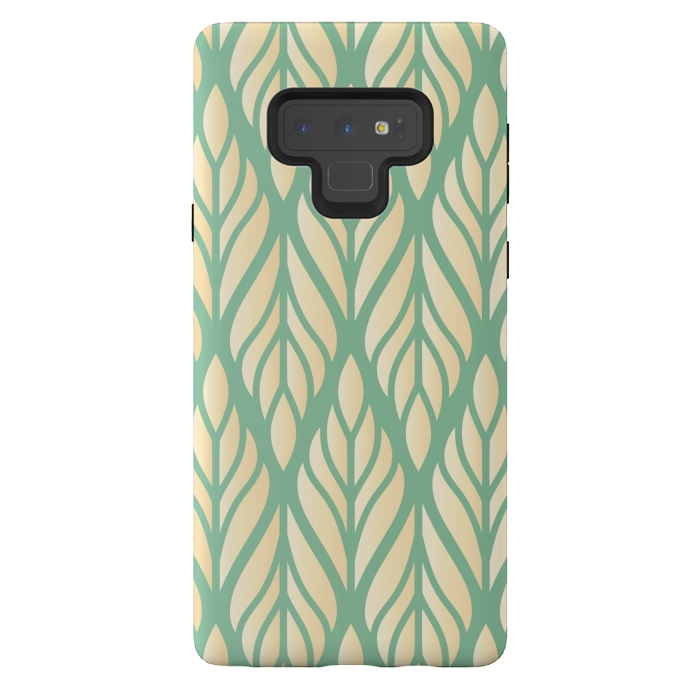 Galaxy Note 9 StrongFit offwhite green leaf pattern by MALLIKA