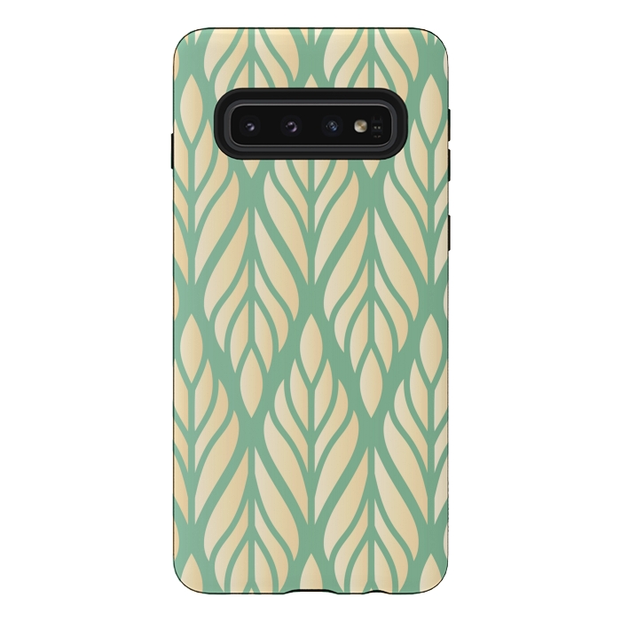 Galaxy S10 StrongFit offwhite green leaf pattern by MALLIKA