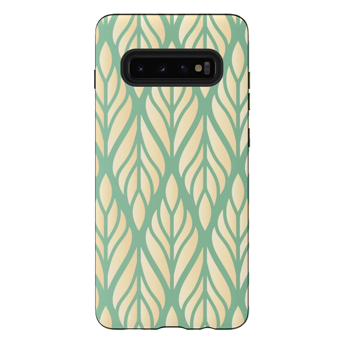 Galaxy S10 plus StrongFit offwhite green leaf pattern by MALLIKA