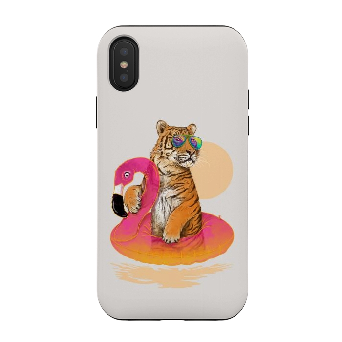 iPhone Xs / X StrongFit Chillin Flamingo Tiger by 38 Sunsets