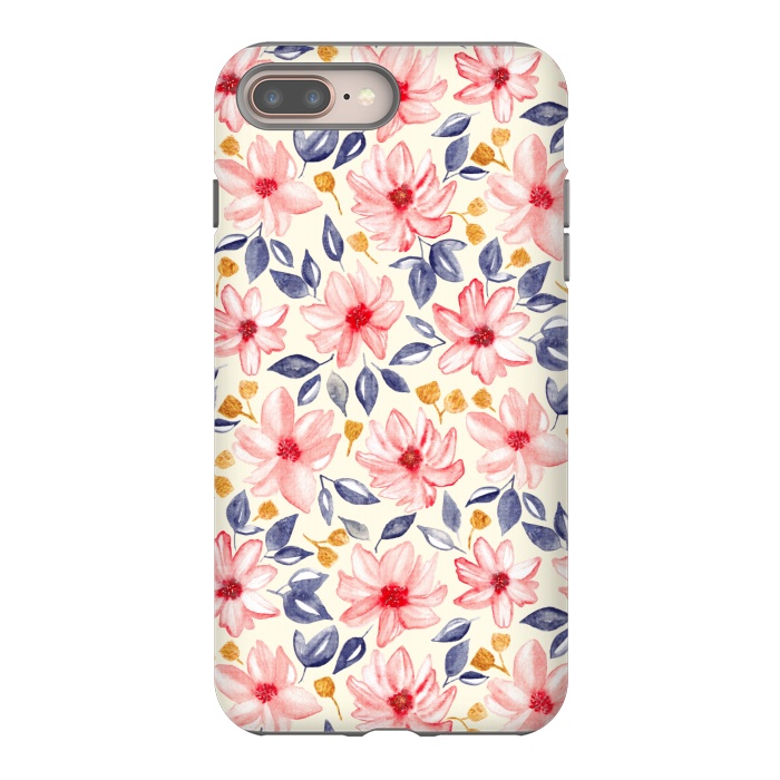 iPhone 7 plus StrongFit Navy, Gold & Pink Watercolor Floral - Cream  by Tigatiga