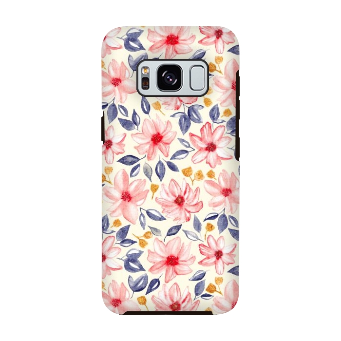 Galaxy S8 StrongFit Navy, Gold & Pink Watercolor Floral - Cream  by Tigatiga