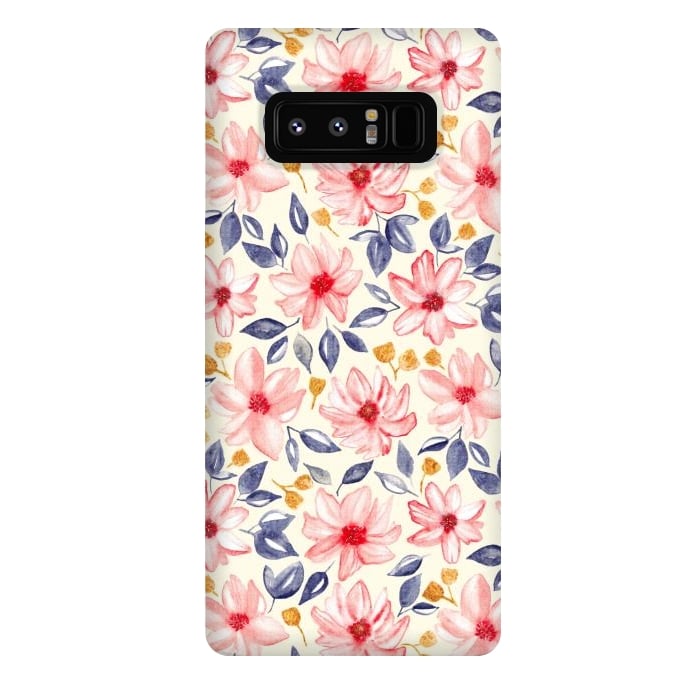 Galaxy Note 8 StrongFit Navy, Gold & Pink Watercolor Floral - Cream  by Tigatiga