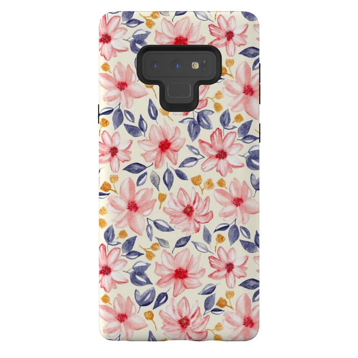 Galaxy Note 9 StrongFit Navy, Gold & Pink Watercolor Floral - Cream  by Tigatiga