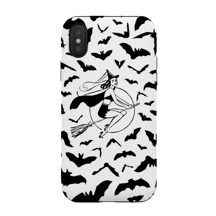 iPhone Xs / X StrongFit Witch and flying bats vintage illustration by Oana 