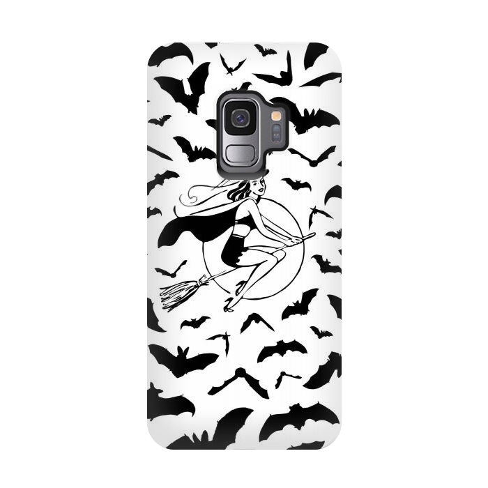Galaxy S9 StrongFit Witch and flying bats vintage illustration by Oana 