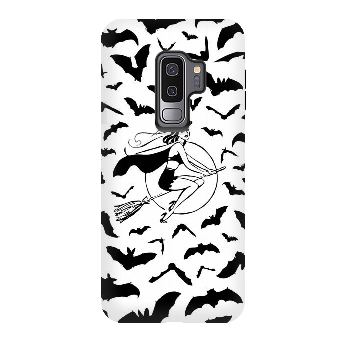 Galaxy S9 plus StrongFit Witch and flying bats vintage illustration by Oana 