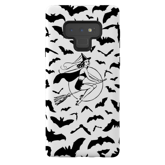 Galaxy Note 9 StrongFit Witch and flying bats vintage illustration by Oana 