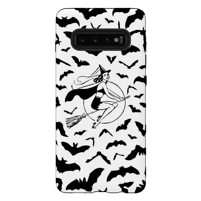 Galaxy S10 plus StrongFit Witch and flying bats vintage illustration by Oana 