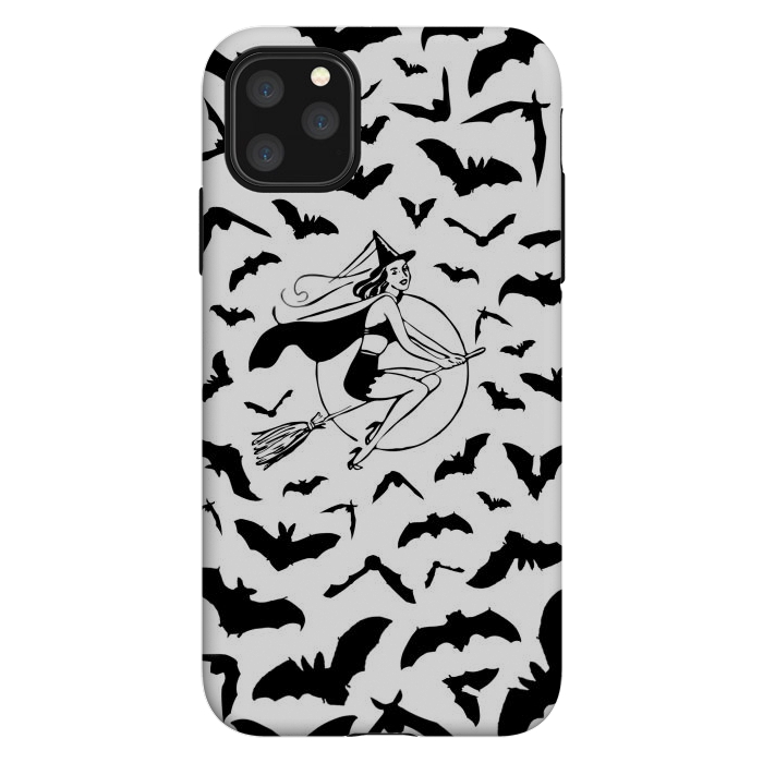 iPhone 11 Pro Max StrongFit Witch and flying bats vintage illustration by Oana 