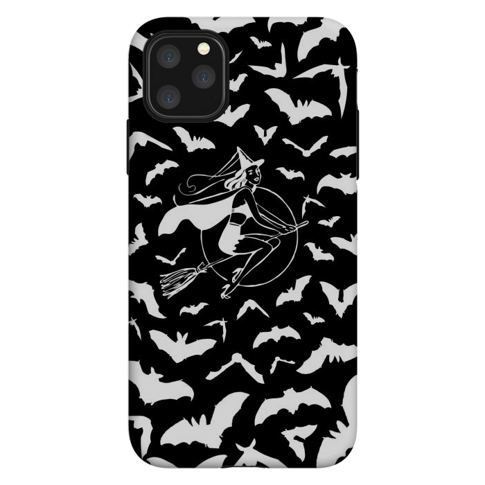 iPhone 11 Pro Max StrongFit Pin-up witch and flying bats pattern by Oana 