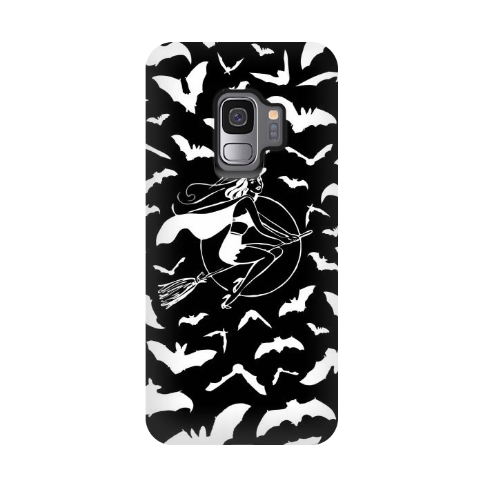 Galaxy S9 StrongFit Pin-up witch and flying bats pattern by Oana 