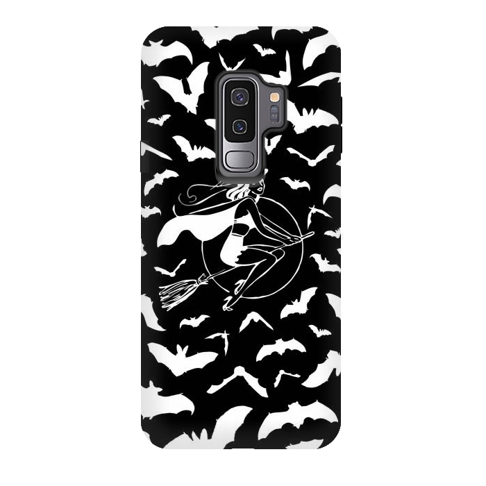 Galaxy S9 plus StrongFit Pin-up witch and flying bats pattern by Oana 