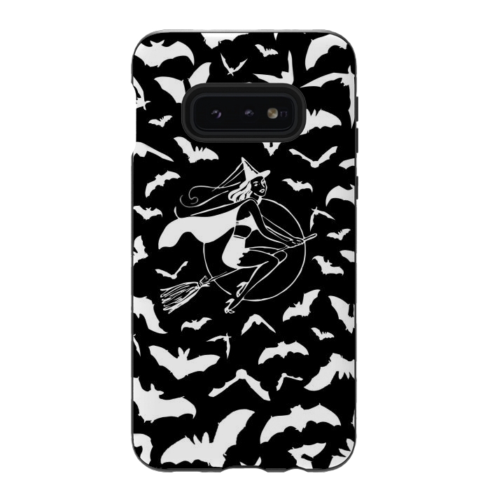 Galaxy S10e StrongFit Pin-up witch and flying bats pattern by Oana 